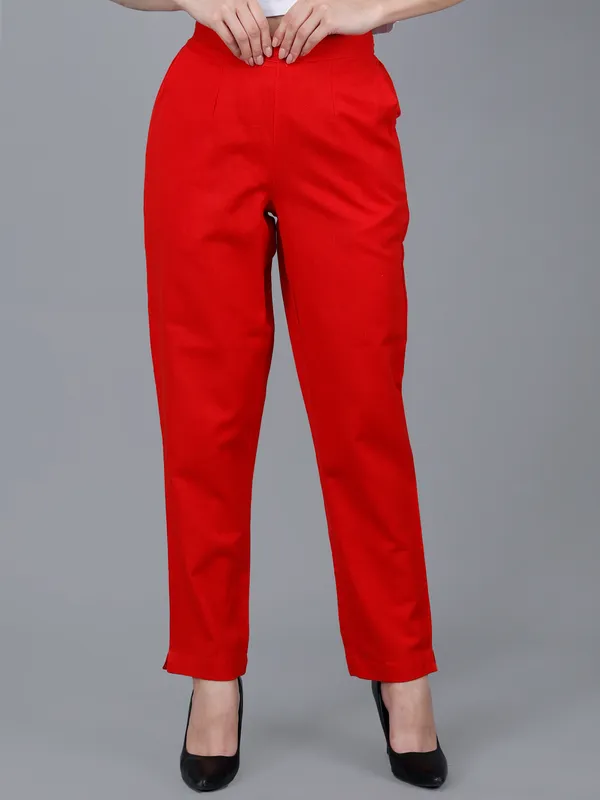 Red_Cotton_High-Waist_Straight_Fit_Trousers_For_Women
