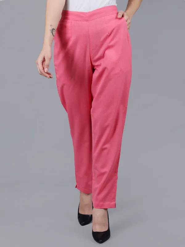 Flamingo_Pink_Cotton_High-Waist_Pleated_Formal_Trousers_For_Women
