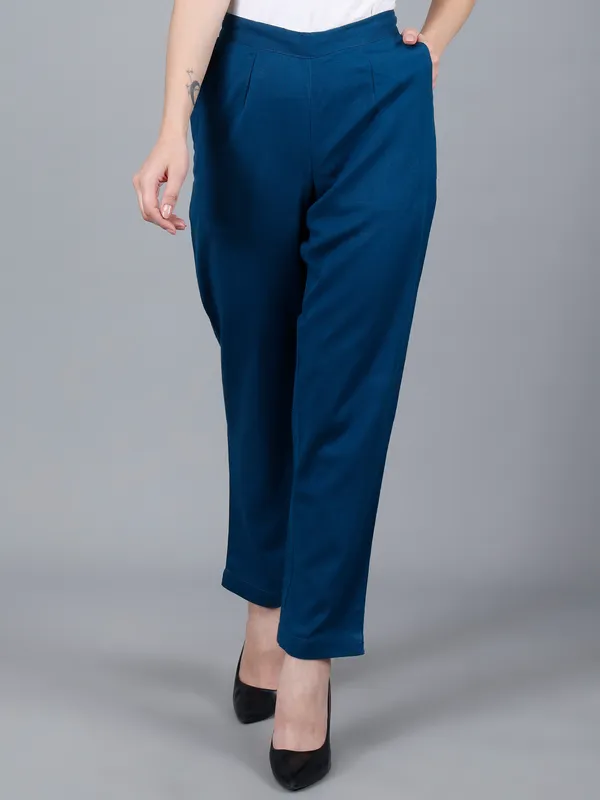 Teal_Blue_Cotton_High-Waist_Formal_Trousers_For_Women