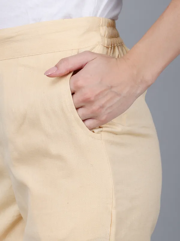 Beige_Cotton_Ankle-Length_Formal_Trousers_For_Women