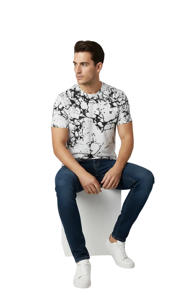 Black_&_White_Cotton_Blend_Round_Neck_Printed_T_Shirt_For_Men