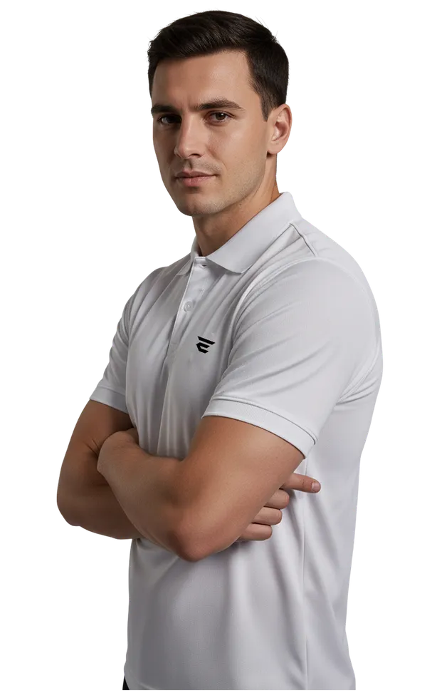 White_Polyester_Blend_Mesh_Polo_Neck_Solid_T_Shirt_For_Men