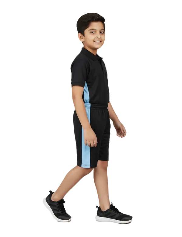 Blue_Cotton_Blend_Polo_Neck_Two_Tone_T_Shirt_&_Shorts_Set_For_Kids