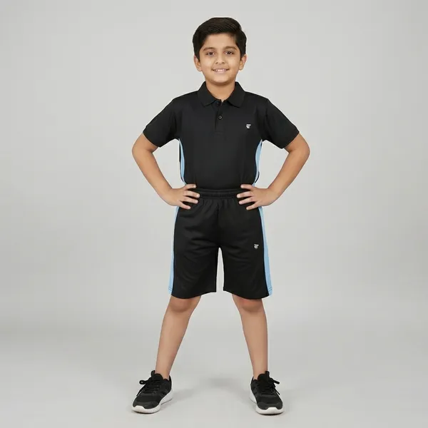 Blue_Cotton_Blend_Polo_Neck_Two_Tone_T_Shirt_&_Shorts_Set_For_Kids