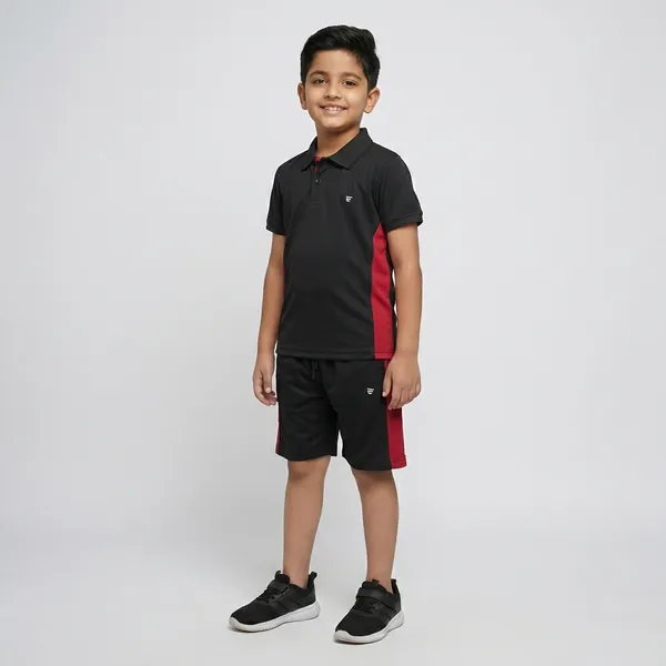 Red_Black_Cotton_Blend_Polo_Neck_Shorts_T_Shirt_Twin_Set_For_Kids