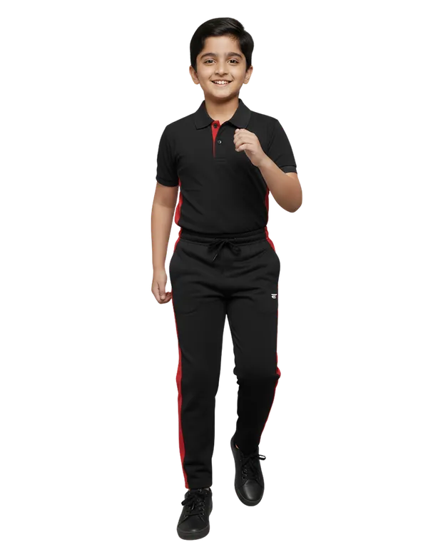 Red_Black_Cotton_Blend_Polo_Neck_Track_Pant_T_Shirt_Twin_Set_For_Kids