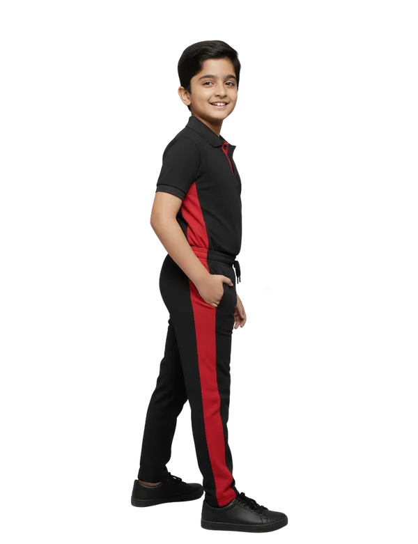 Red_Black_Cotton_Blend_Polo_Neck_Track_Pant_T_Shirt_Twin_Set_For_Kids