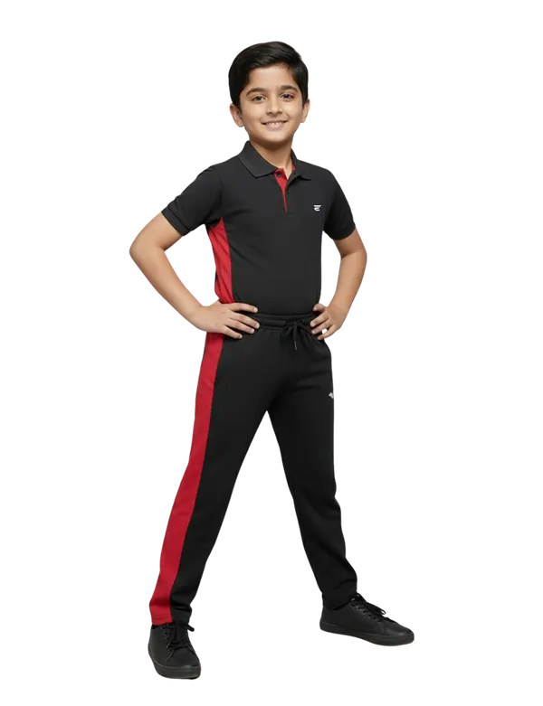 Red_Black_Cotton_Blend_Polo_Neck_Track_Pant_T_Shirt_Twin_Set_For_Kids
