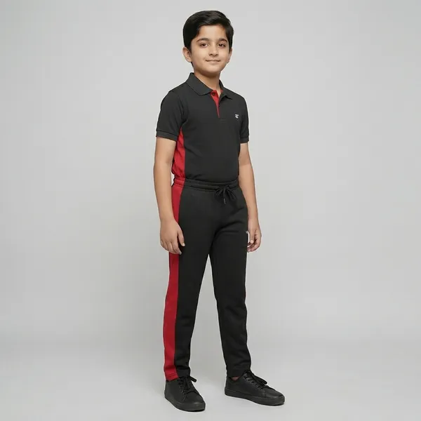 Red_Black_Cotton_Blend_Polo_Neck_Track_Pant_T_Shirt_Twin_Set_For_Kids
