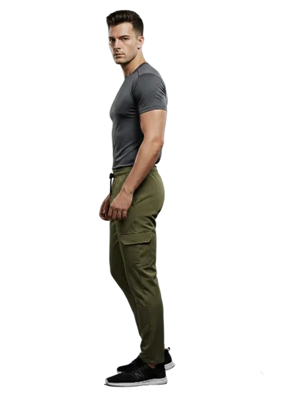 Olive_Cotton_Blend_Stretch_Fit_Cargo_Pants_For_Men