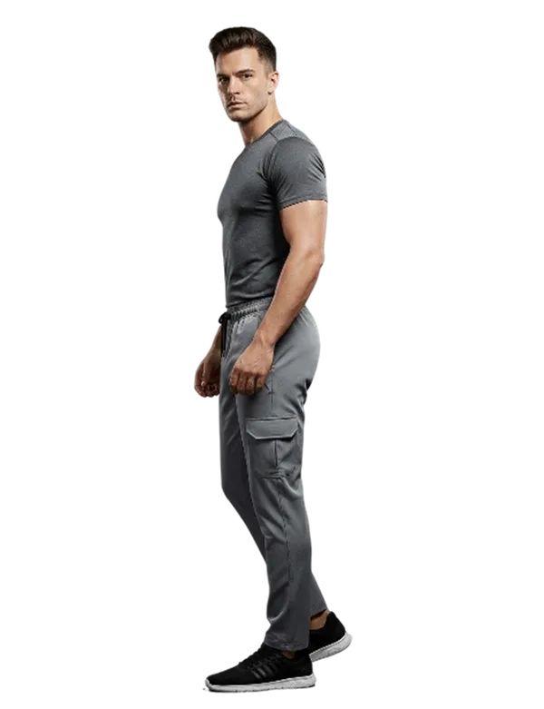 Light_Grey_Cotton_Blend_Stretch_Fit_Zip_Pocket_Cargo_Pants_For_Men