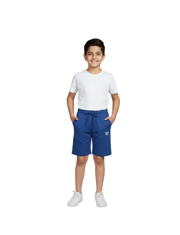 Royal_Blue_Cotton_Elastic_Waist_Boys_Shorts_For_Kids