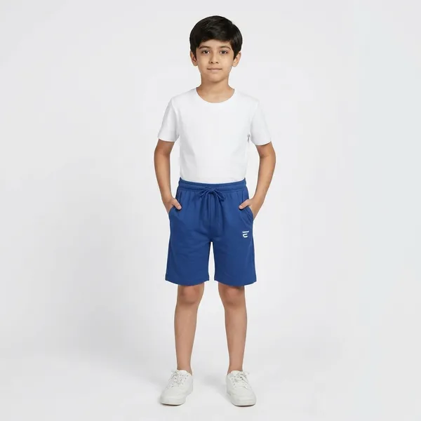 Royal_Blue_Cotton_Elastic_Waist_Boys_Shorts_For_Kids
