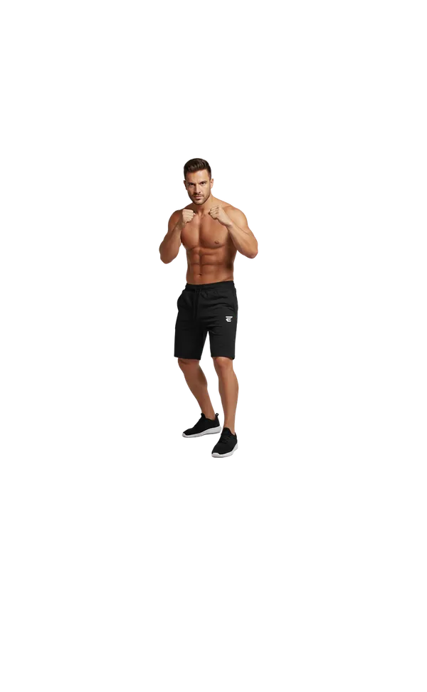 Black_Cotton_Zipper_Pocket_Elastic_Waist_Shorts_For_Men
