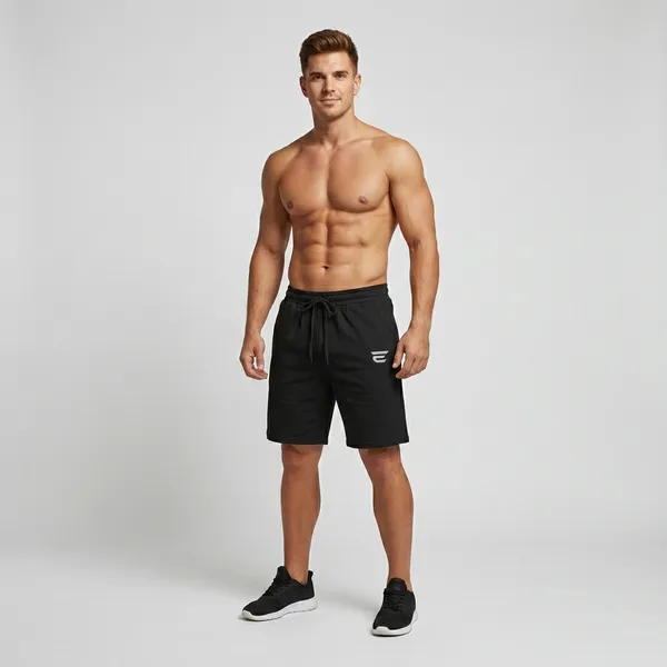 Black_Cotton_Zipper_Pocket_Elastic_Waist_Shorts_For_Men