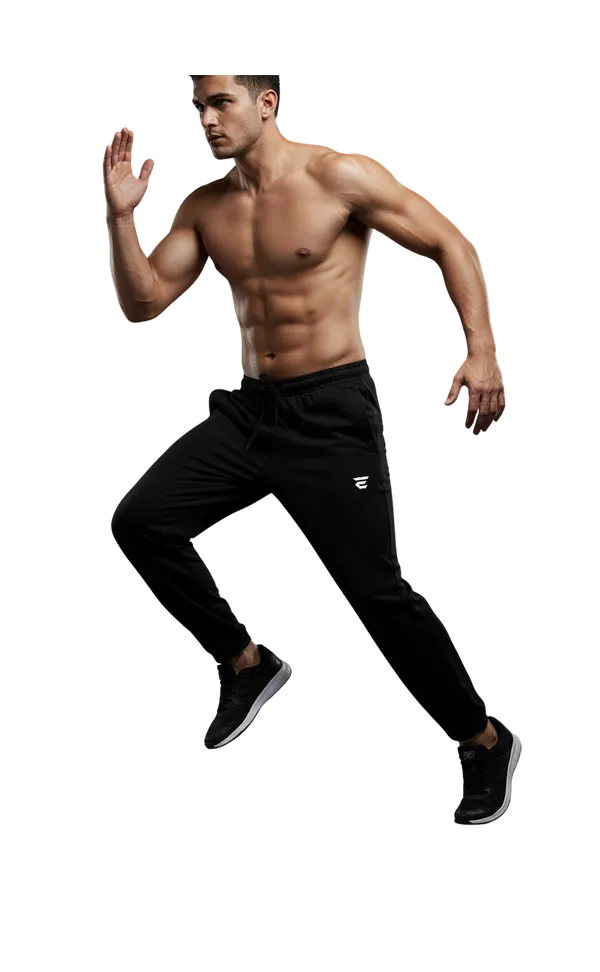 Black_Cotton_Elastic_Cuffed_Adjustable_Waist_Track_Pants_For_Men