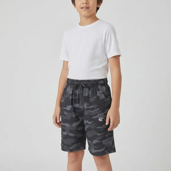 Grey_Cotton_Blend_Stretch_Fit_Boys_Shorts_For_Kids