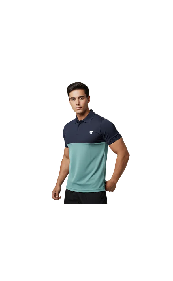 Navy_&_Sky_Blue_Cotton_Blend_Polo_Neck_Two_Tone_Dri_Fit_T_Shirt_For_Men