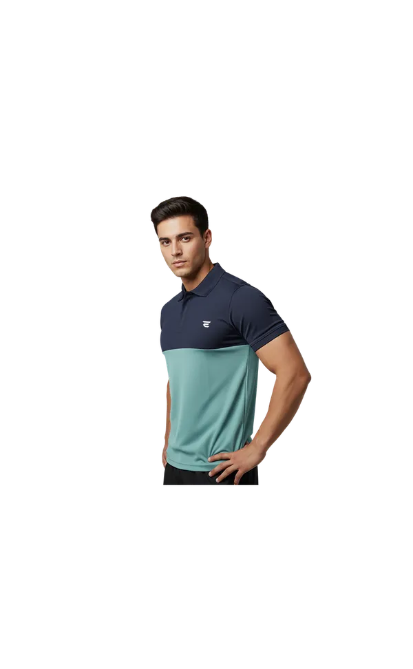 Navy_&_Sky_Blue_Cotton_Blend_Polo_Neck_Two_Tone_Dri_Fit_T_Shirt_For_Men