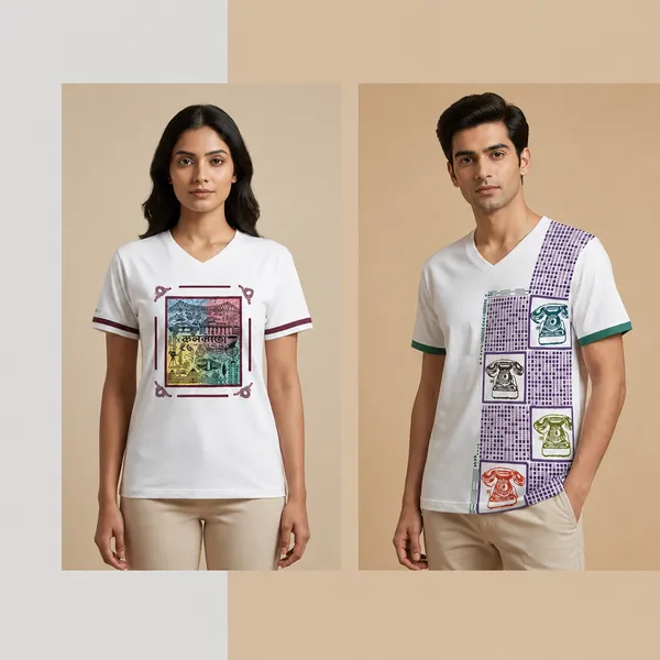 Kolkata_Block_Printed_And_Telephone_Block_Printed_White_T-Shirt_Pack_Of_2