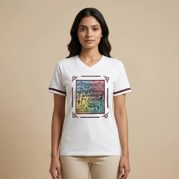Kolkata_Block_Printed_And_Telephone_Block_Printed_White_T-Shirt_Pack_Of_2