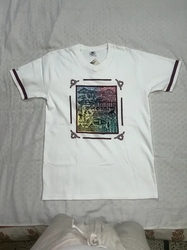 Kolkata_Block_Printed_And_Telephone_Block_Printed_White_T-Shirt_Pack_Of_2