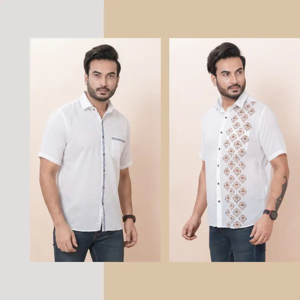 Blue_Trell_Printed_And_Brown_Bees_Printed_White_Shirt_Pack_Of_2