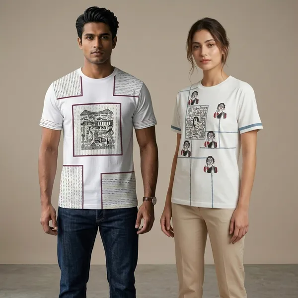 Kantha_Block_Printed_And_Charulata_Block_Printed_White_T-Shirt_Pack_Of_2