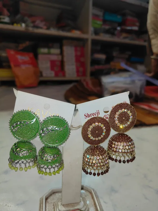 Green_&_Brown_Beaded_Jhumka_Earrings_Set_For_Women_(Pack_of_2_)