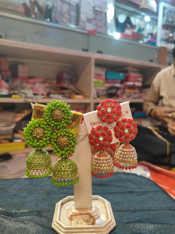 Red_Green_Alloy_Beaded_Jhumka_Earrings_For_Women