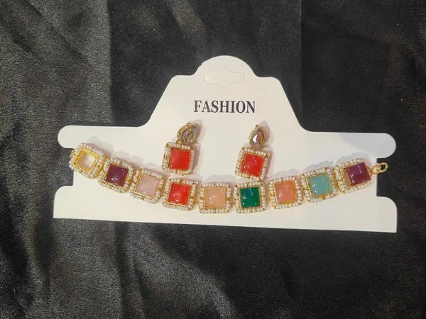 Multicolor_Stone_Studded_Bracelet_And_Earring_Set_For_Women