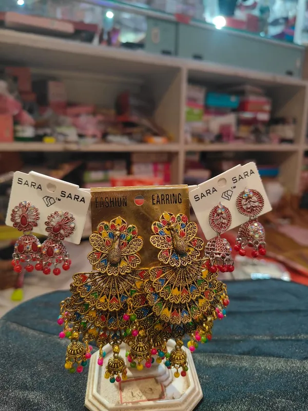 Gold_Alloy_Peacock_Multicolor_Bead_Jhumka_Earrings_For_Women_(Pack_of_3_)
