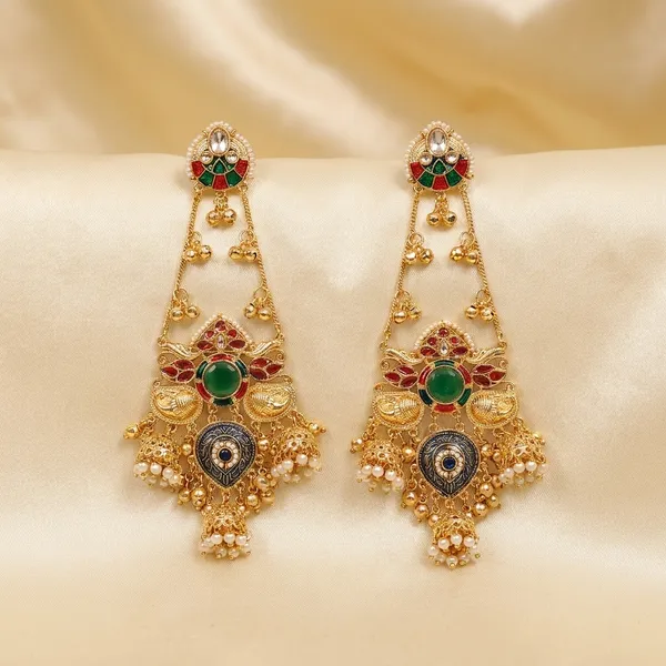 Premium_Quality_Long_Chain_Gold_Plated_Kashmiri_Earrings_For_Women