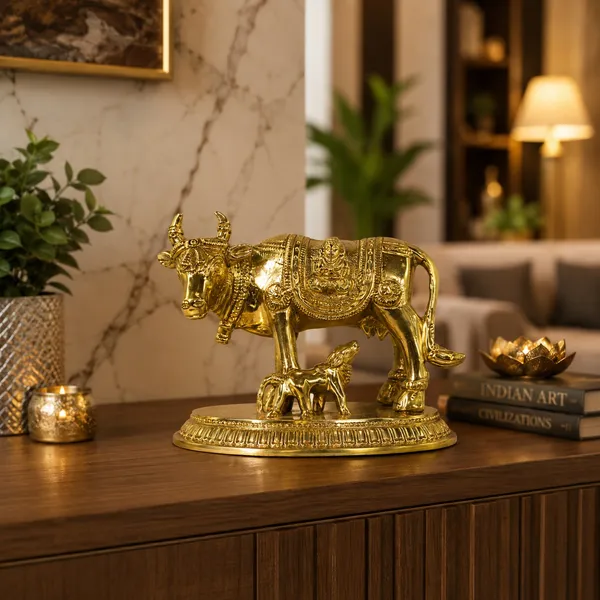 100%_Brass_Golden_Kamdhenu_Cow_with_Calf_Statue_|_1.3_kg_Heavy_Brass_Kamdhenu_Idol_|_Handmade_Sacred_Cow_&_Calf_Showpiece_for_Home_Temple,_Pooja_Room,_Office,_Living_Room,_Vastu_&_Spiritual_Gift