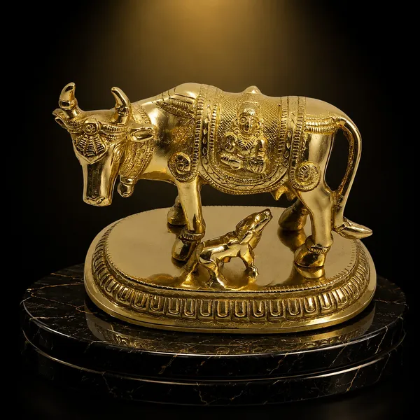 100%_Brass_Golden_Kamdhenu_Cow_with_Calf_Statue_|_1_kg_Heavy_Brass_Kamdhenu_Idol_|_Handmade_Sacred_Cow_&_Calf_Showpiece_for_Home_Temple,_Pooja_Room,_Office,_Living_Room,_Vastu_&_Spiritual_Gift