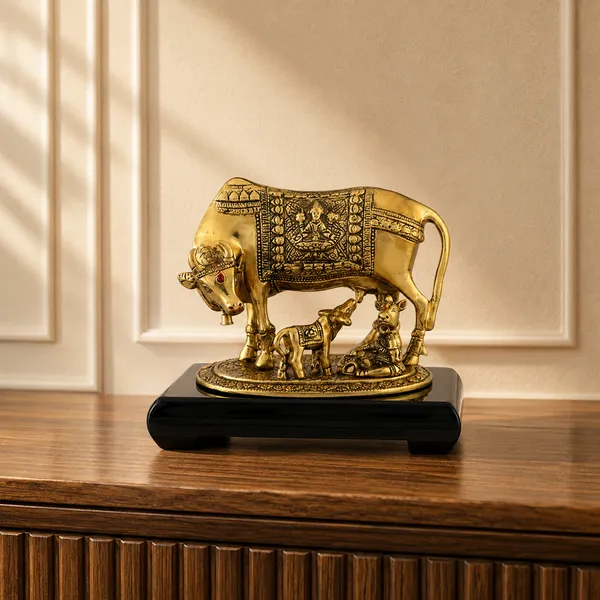 _Cow_and_Calf_Statue_with_Intricate_Traditional_Detailing_&_Golden_Finish_with_1.6kg_|_Decorative_Kamadhenu_Idol_for_Pooja_Room,_Home_&_Gifting