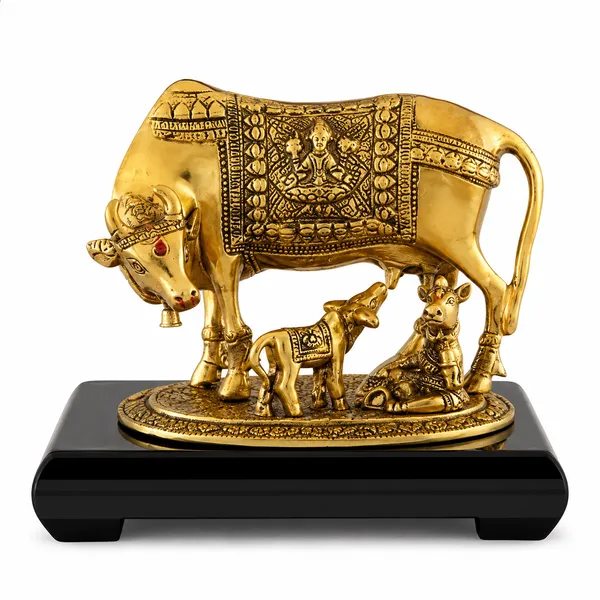 _Cow_and_Calf_Statue_with_Intricate_Traditional_Detailing_&_Golden_Finish_with_1.6kg_|_Decorative_Kamadhenu_Idol_for_Pooja_Room,_Home_&_Gifting
