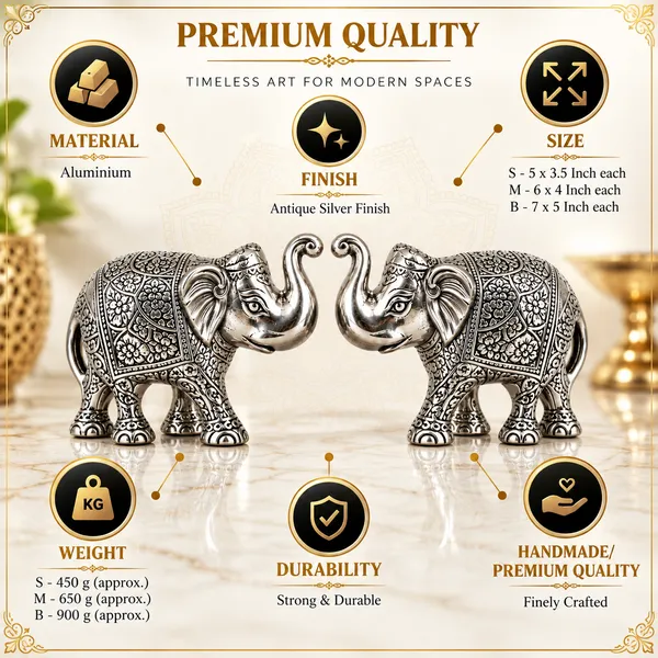 _Elephant_Pair_Statue_450g_with_Intricate_Silver_Finish_|_Decorative_Elephant_Showpiece_for_Home,_Office,_Vastu_&_Gifting