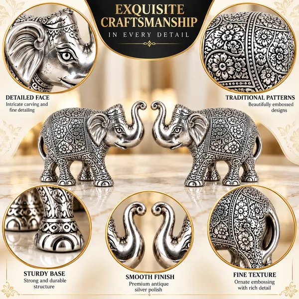 _Elephant_Pair_Statue_450g_with_Intricate_Silver_Finish_|_Decorative_Elephant_Showpiece_for_Home,_Office,_Vastu_&_Gifting