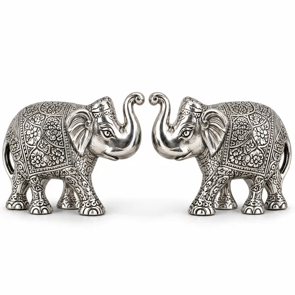 _Elephant_Pair_Statue_450g_with_Intricate_Silver_Finish_|_Decorative_Elephant_Showpiece_for_Home,_Office,_Vastu_&_Gifting