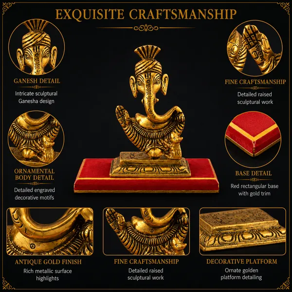 _Ganesh_Statue_200g_with_Antique_Gold_Finish_|_5.5_Inch_Lord_Ganesha_Idol_for_Pooja_Room,_Home_Temple_&_Gifting