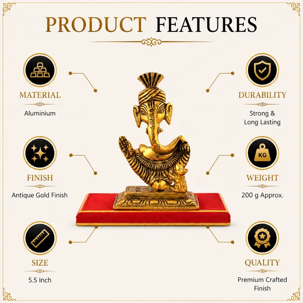 _Ganesh_Statue_200g_with_Antique_Gold_Finish_|_5.5_Inch_Lord_Ganesha_Idol_for_Pooja_Room,_Home_Temple_&_Gifting