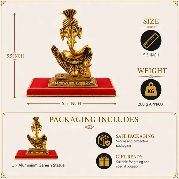 _Ganesh_Statue_200g_with_Antique_Gold_Finish_|_5.5_Inch_Lord_Ganesha_Idol_for_Pooja_Room,_Home_Temple_&_Gifting