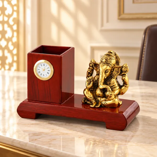 _Ganesha_Pen_Stand_with_Clock_540g_|_Premium_Desk_Organizer_&_Decorative_Table_Showpiece_for_Office,_Home_&_Gifting