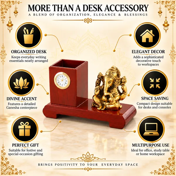 _Ganesha_Pen_Stand_with_Clock_540g_|_Premium_Desk_Organizer_&_Decorative_Table_Showpiece_for_Office,_Home_&_Gifting