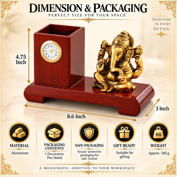 _Ganesha_Pen_Stand_with_Clock_540g_|_Premium_Desk_Organizer_&_Decorative_Table_Showpiece_for_Office,_Home_&_Gifting