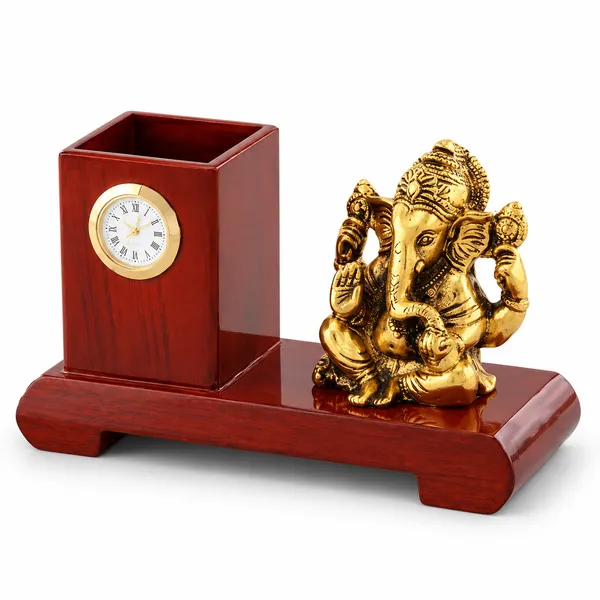 _Ganesha_Pen_Stand_with_Clock_540g_|_Premium_Desk_Organizer_&_Decorative_Table_Showpiece_for_Office,_Home_&_Gifting