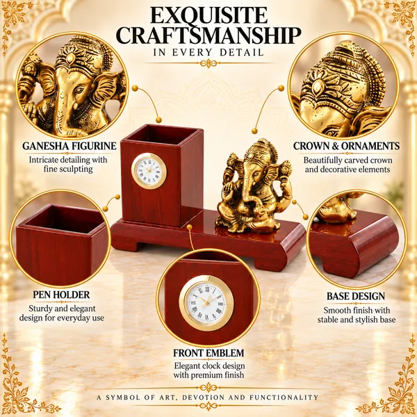 _Ganesha_Pen_Stand_with_Clock_540g_|_Premium_Desk_Organizer_&_Decorative_Table_Showpiece_for_Office,_Home_&_Gifting