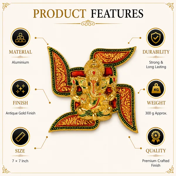 _Ganesha_Wall_Decor_300g_with_Traditional_Gold_Finish_|_7x7_Inch_Ganesh_Wall_Hanging_for_Pooja_Room,_Home_Temple_&_Gifting
