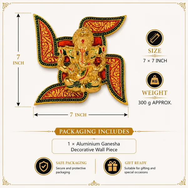 _Ganesha_Wall_Decor_300g_with_Traditional_Gold_Finish_|_7x7_Inch_Ganesh_Wall_Hanging_for_Pooja_Room,_Home_Temple_&_Gifting